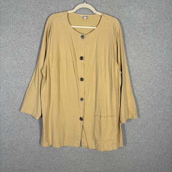 VTG Fern Bratten Top Jacket 1X Tan Tencel‎ Cotton Tunic Lagenlook Artsy Lagom ** - Picture 1 of 13